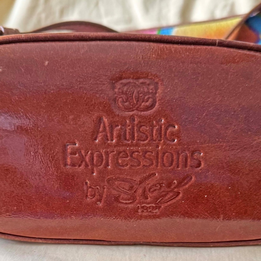 CROSSBODY LEATHER BAG, SHARIF ARTISTIC EXPRESSIONS, ORCHID MULTICOLOUR, TOP ZIP - Picture 2 of 5